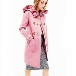J. Crew Pink Hooded Wool Blend Duffle Pea Coat